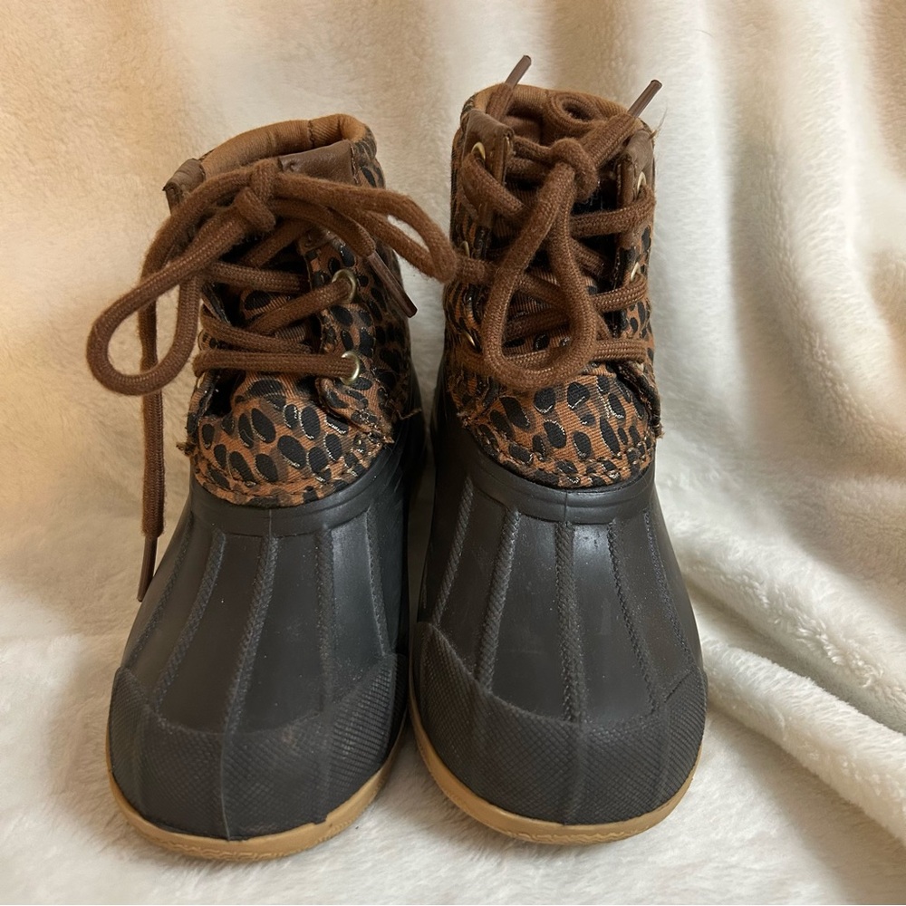 Sperry Leopard Print Duck Boots for Toddler Girls Size 8 - Picture 1 of 6